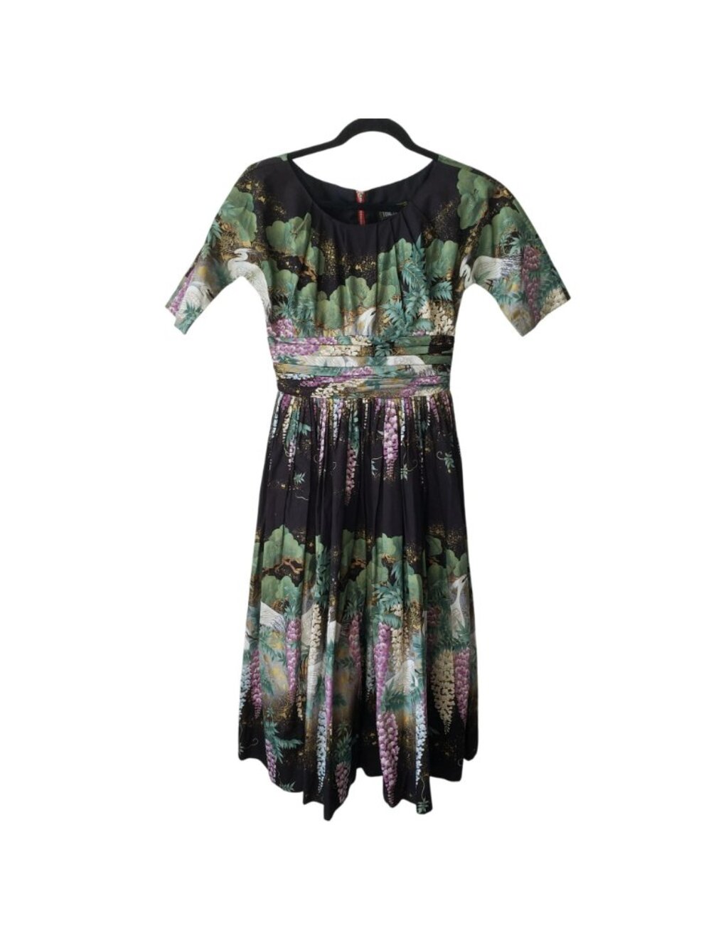 Tracy Feith Michelle Obama Black Purple Fit Flare Dress Wisteria Floral FLOTUS - Picture 4 of 16
